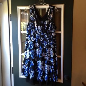 Black Knee Length Dress with Floral Accents